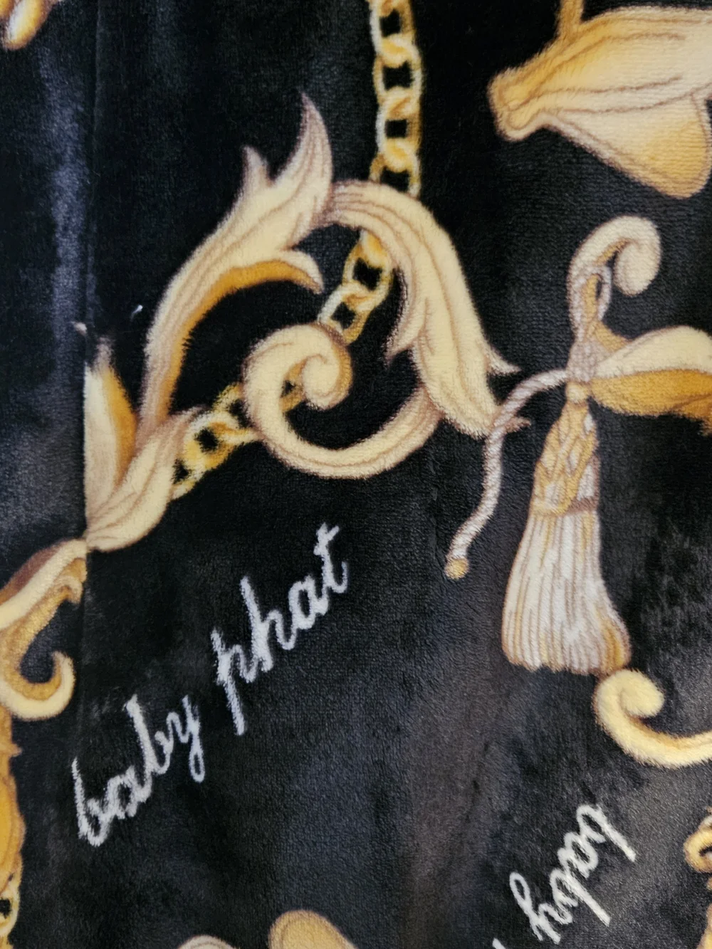 Baby Phat Black and Gold Baroque Plush Throw Blanket